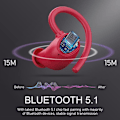 Pikkukuva 3 / 8: Bluetooth 5.1 urheilukuulokkeet, langattomat kuulokkeet korvassa punaiset