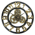Miniatyrbillede 1 af 7: Retro Træ Rundt Enkeltsidet Gear Ur Digital Vægur 45cm (Farve: Guld)