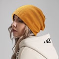 Miniatyrbilde 5 av 5: Slouchy strikket lue for kvinner vintermyk varm dame ull stripet oransje KLB