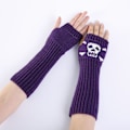 Miniatyrbillede 5 af 5: Strikkede lange fingerløse skelethandskar Unisex Halloween Punk A Lilla KLB