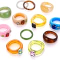 12 stk. Resinringe til kvinder Retro Akryl Chunky Farverig Stil 1 KLB
