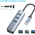 Miniatyrbilde 2 av 7: USB 3.0 til Ethernet-adapter, 3-porters USB 3.0-hub med RJ45