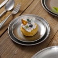 Miniatyrbillede 4 af 5: Sæt med rustfrit stål tallerkener med 2 middagstallerkener i metal til snacks, sølv