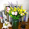 Miniatyrbild 3 av 5: Falska konstgjorda blommor, 4-pack konstgjorda eukalyptusväxter, UV-beständiga gröna blommande växter för utomhusbruk, hängande inomhus (gul) KLB