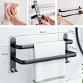 Miniatyrbilde 4 av 5: Veggmontert håndkleholder for bad, matt sort selvklebende håndkleholder, ikke-oksiderende, ikke-perforert aluminiumlegering håndkleholder (doble stenger) KLB