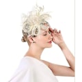 Miniatyrbilde 5 av 5: Beige fjær blomst mesh fascinator hatt med hårklips bryllup hårtilbehør for kvinner jenter