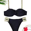 Pikkukuva 3 / 5: Bikinisetti naisille push up, kolmiobikinin alaosa kultaisella vyöllä