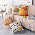 Miniatyrbilde 3 av 5: Thanksgiving Day putetrekk, sett med 4 høst bomull og lin dekorative putevar sofa bil hjem dekor putetrekk 45x45 cm (gresskar-B)