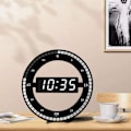 Miniatyrbild 4 av 5: Tyst LED digital bordsklocka svart elektronisk väggklocka rund bordsklocka för sovrum