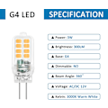 Miniatyrbild 2 av 4: G4 LED-lampor 12V 3W, ej dimbara, 16*SMD 300LM varmvit 3000K, motsvarande 25W G4 halogenlampor, G4 LED-lampor för skåpsbelysning, 6-pack