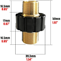 Miniatyrbild 4 av 5: Högtryckstvättanslutning i mässing, metrisk M22 15 mm utvändig gänga till M22 14 mm invändig hål, universell
