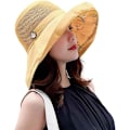 Miniatyrbild 3 av 5: Kvinnors Mesh Solhattar Sommar Strand UV-skydd UPF Packable Bred Brätte Hakrem yellow