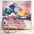 Pikkukuva 4 / 5: Aaltojen seinävaate auringonlaskun seinävaate Kanagawa japanilainen seinävaate kirsikankukka luontotausta seinävaate leveä aalto (59 x 78,7 tuumaa)