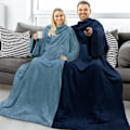Miniatyrbillede 2 af 2: Bærbar ærme tæppe vinter blød sofa tæppe fuld krop, marineblå Navy blue