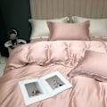 Miniatyrbilde 2 av 5: Sengesett, ensfarget silkefarget dobbeltsidig Tencel firedelt dynetrekk isark naken silke sommer, (200x230cm) Pink-2