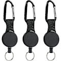 Pikkukuva 1 / 4: Retractable Key Chain, 3 Pc Badge Reel Heavy Duty ID Card Badge Holder Carabiner D Ring Keyring with Wire Rope