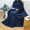 Miniatyrbillede 1 af 2: Bærbar ærme tæppe vinter blød sofa tæppe fuld krop, marineblå Navy blue