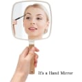 Miniatyrbilde 3 av 5: Håndholdt speil med håndtak for sminke, lite søtt trespeil for barbering med hullhengende bærbart (vifteshape)