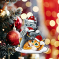 Miniatyrbillede 3 af 5: Sjove sorte katte ornamenter, 3,1 tommer højde søde katte juledekoration, julepynt, juletræophæng