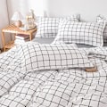 Miniatyrbild 2 av 4: 200x230 Rutig Täckeöverdrag - Vändbar Mikrofiber Sängklädesset Vit och Grå med Blixtlås - Sängkläder för Vuxna för 2 Personer Örngott 50 x 75 cm