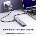 Pikkukuva 2 / 4: USB C -keskitin, 5-in-1 USB-C -moniporttisovitin 100 W PD:llä, 4K HDMI, 3 USB-A-dataporttia M1/M2 MacBook Airille, iPhone 15 Pro/Pro Maxille