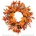 Miniatyrbild 5 av 5: Höstkrans för ytterdörr 45 cm höstkrans med lönnlöv och bär, höstkrans med lönnlöv för Halloween Thanksgiving-dekoration