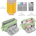 Miniatyrbillede 3 af 5: Store blyanter til piger Super store blyant etui til kvinder lynlås glat pen etui pung holder brevpapir arrangør Duarable blyant etuiGrøn