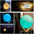 Miniatyrbilde 5 av 5: 3D Månelampe 16 Farger Lampe med Trestativ/Fjernkontroll/Berøringskontroll Gave til Jenter og Kjærester Diameter 13cm