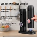 Miniatyrbilde 3 av 4: Elektrisk salt- og pepperkvernsett, 2 stk. USB-oppladbart sett justerbar grovhet med base
