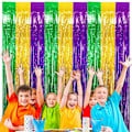 Pikkukuva 5 / 5: 2-pakkaus Mardi Gras -juhlakoristeet, kultaiset, vihreät ja violetit folioreunaiset verhot, 1M*2M