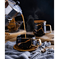 Miniatyrbillede 5 af 5: Porcelæn te-kop kaffekop sæt til eftermiddagste - Marmormønster (Sort, Kort 300ml + Træunderkop)