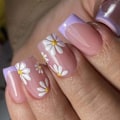 Miniatyrbillede 1 af 4: Franske Tip Tryk på Negle Medium, Lilla Falske Negle Firkantede Akryl Falske Negle Blomster Design, Kunstige Negle til Kvinder og Piger, 24 stk