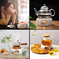 Miniatyrbillede 5 af 5: Keramisk Tekandevarmer, Tekandevarmer med Ske og Komfurmåtte, Porcelæns Tekandevarmer, Tekandevarmer til Varmebevarelse Kaffe Te eller Mælk (Hvid)