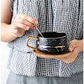 Miniatyrbillede 4 af 5: Porcelæn te-kop kaffekop sæt til eftermiddagste - Marmormønster (Sort, Kort 300ml + Træunderkop)