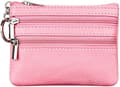 Handväska i äkta läder för kvinnor med nyckelring, rosa pink