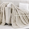 Miniatyrbillede 3 af 5: Varmt og blødt kunstpels tæppe, blødt stribet fleece tæppe til sofa seng stue, beige - enkelt - 130 x 150 cm