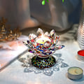 Miniatyrbild 3 av 5: 4,5\" Färgglad Kristall Lotus Blomma Tealight Ljusstake - Regnbågsfärgad Glas Ljusstake Ljusstake