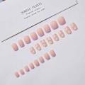 Miniatyrbild 2 av 4: Franska Tip Press on Nails Medium, Lila Falska Naglar Kvadratiska Akryl Falska Naglar Blomdesign, Konstgjorda Naglar för Kvinnor och Flickor, 24 st