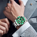 Miniatyrbilde 4 av 5: OLEVS Herreklokker Svart Green Dial/Silver Band