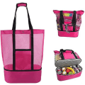 Miniatyrbillede 1 af 3: Opbevaringspose Picnic Strandtaske, Dobbelt Mesh Strand Picnic Taske Ispose Isoleringstaske