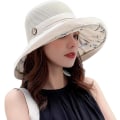 Miniatyrbilde 1 av 5: Kvinners Mesh Solhatter Sommer Strand UV Beskyttelse UPF Pakkbar Bred Bremskjerm Hakestropp beige