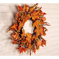 Miniatyrbild 4 av 5: Höstkrans för ytterdörr 45 cm höstkrans med lönnlöv och bär, höstkrans med lönnlöv för Halloween Thanksgiving-dekoration