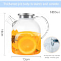 Miniatyrbilde 2 av 5: 1,8 liters Borosilikatglass med rustfritt stål lokk og håndtak, Glasskanne, Klar og holdbar, for is-te, varmt vann, juice, vin, melk, kaffe