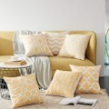 Miniatyrbillede 2 af 5: 100% Holdbar Canvas Firkantede Dekorative Pudebetræk til Sofa, Sæt af 6, 18×18 Tommer Light Yellow