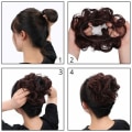 Miniatyrbild 5 av 5: 1 st Messy Hair Bun Hair Scrunchies Extension Curly Wavy Messy Syntetisk Chignon för kvinnor Updo Hairpiece Darkest Brown & Light Auburn Mixed