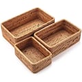 Miniatyrbillede 1 af 4: Rektangulær fletkurv i rattan, frugtkurv i flet, naturlig flettet opbevaringskurv til køkken/spisestue (sæt med 3)