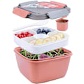 Miniatyrbild 1 av 5: 1,5 L Salladsbehållare Lunchbehållare, BPA-fri, 3 fack, med dressingbehållare, inbyggd återanvändbar sked (rosa)