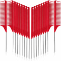 Miniatyrbilde 1 av 4: 12-pakning flettedeling, rottehale-hale-teaser-kam med rustfritt stålhale (rød)