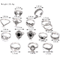 Miniatyrbild 3 av 5: Kristallring Silver Joint Knuckle Rings Set Stacking Smycken Ring för Kvinnor och Flickor(15Pcs)
