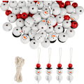 Miniatyrbild 1 av 5: Träpärlor för 50 set snögubbar med 10 m bomullssnöre 20 mm snögubbe ansikte träpärlor set för DIY hantverk jul vinterdekorationer